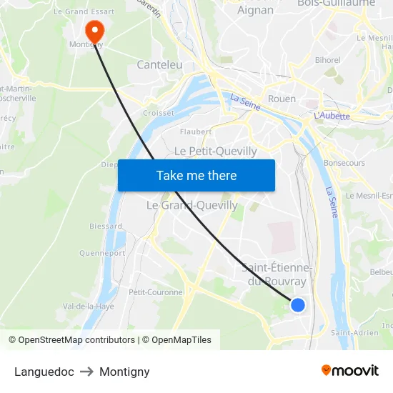 Languedoc to Montigny map