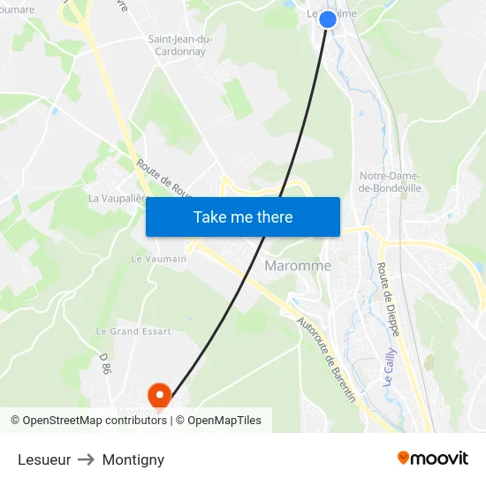 Lesueur to Montigny map