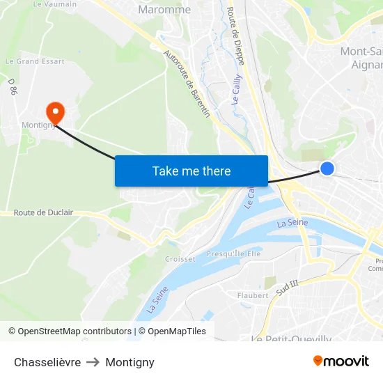 Chasselièvre to Montigny map