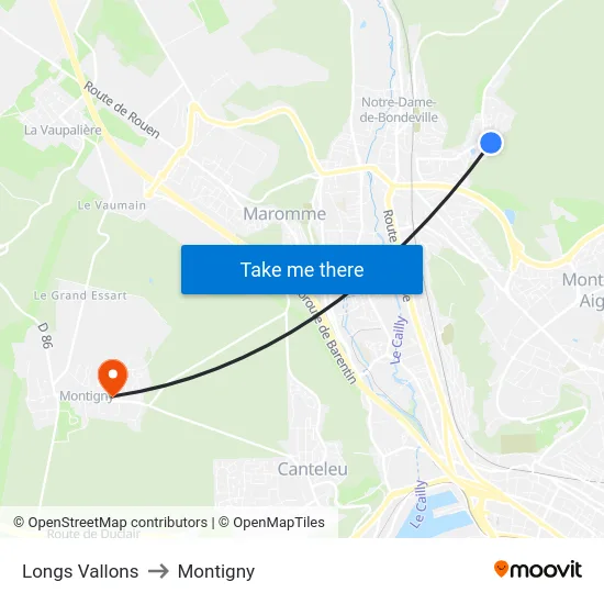 Longs Vallons to Montigny map