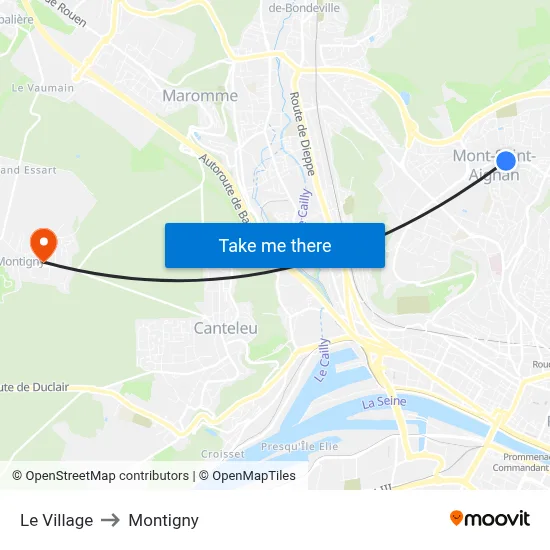 Le Village to Montigny map