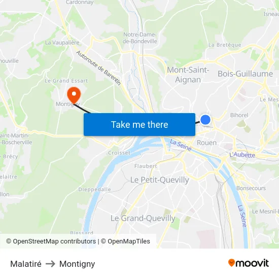 Malatiré to Montigny map