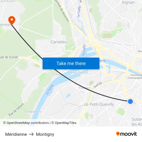 Méridienne to Montigny map