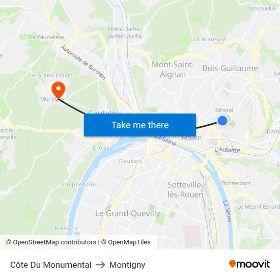 Côte Du Monumental to Montigny map