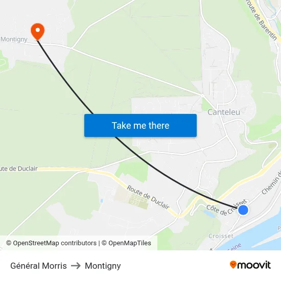 Général Morris to Montigny map