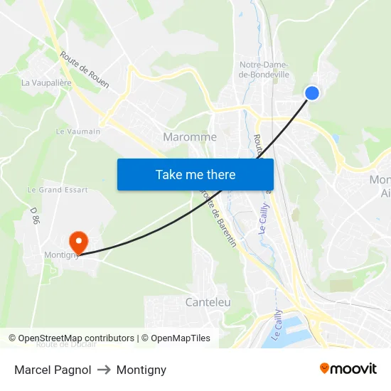 Marcel Pagnol to Montigny map