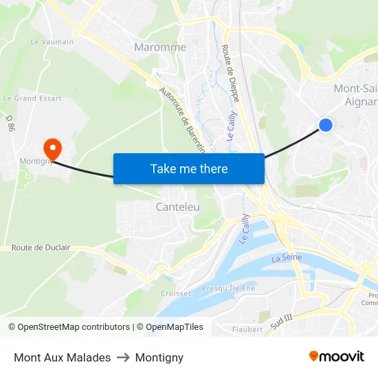 Mont Aux Malades to Montigny map