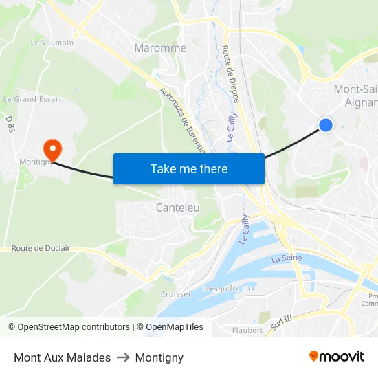 Mont Aux Malades to Montigny map