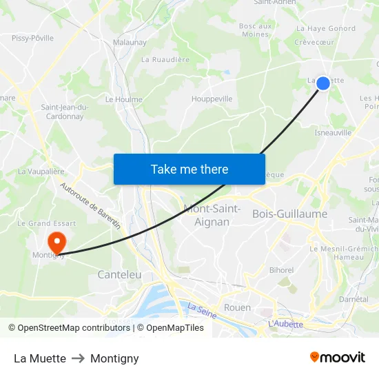 La Muette to Montigny map
