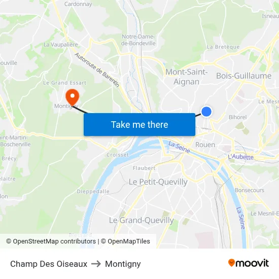 Champ Des Oiseaux to Montigny map