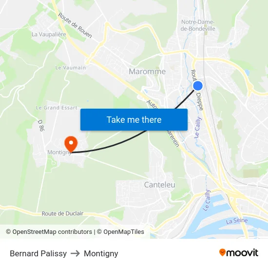 Bernard Palissy to Montigny map