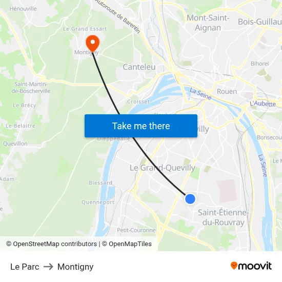 Le Parc to Montigny map