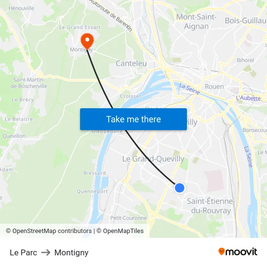 Le Parc to Montigny map