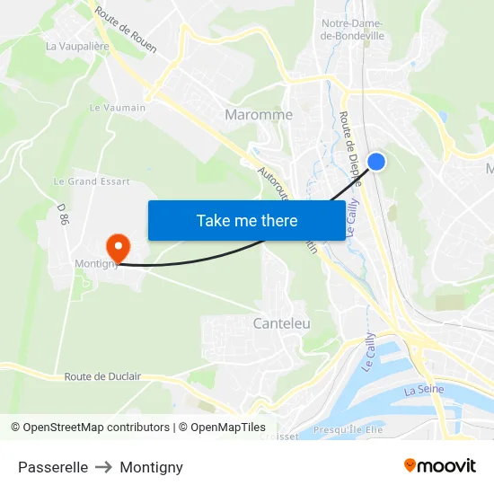 Passerelle to Montigny map