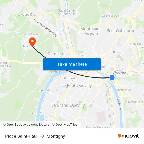 Place Saint-Paul to Montigny map