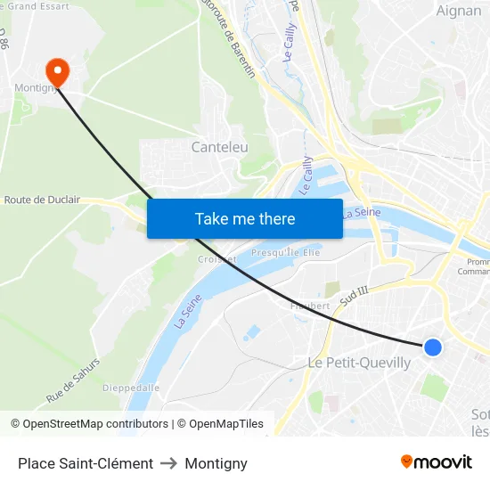 Place Saint-Clément to Montigny map