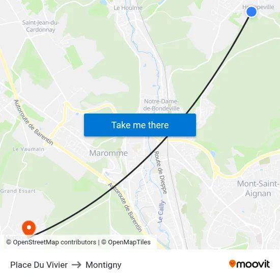 Place Du Vivier to Montigny map