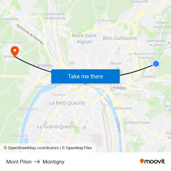 Mont Pilon to Montigny map