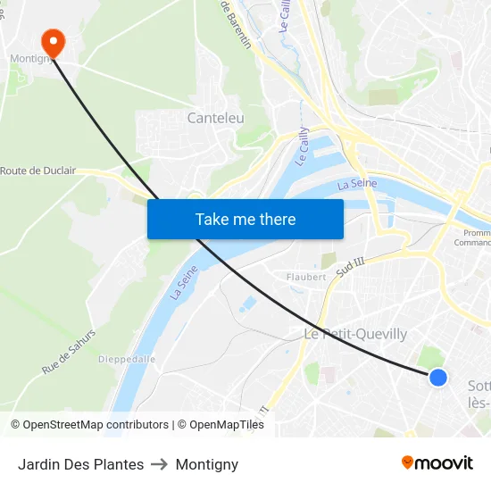 Jardin Des Plantes to Montigny map