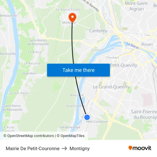 Mairie De Petit-Couronne to Montigny map