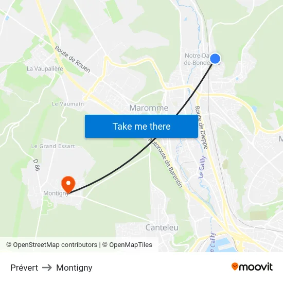 Prévert to Montigny map