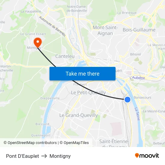 Pont D'Eauplet to Montigny map