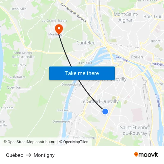 Québec to Montigny map