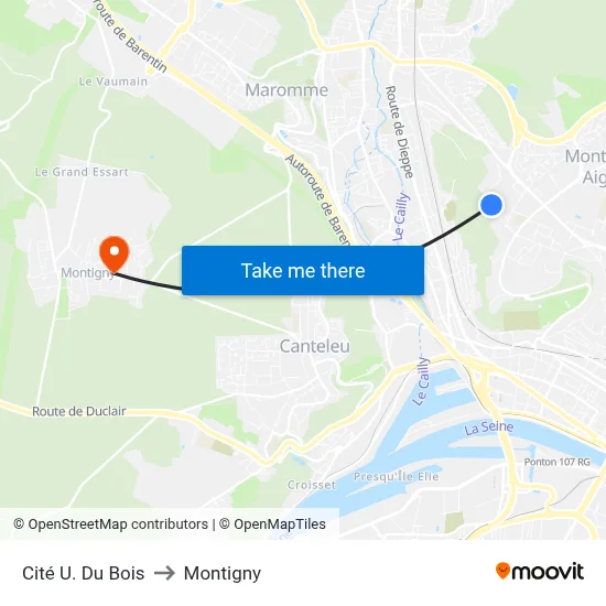 Cité U. Du Bois to Montigny map