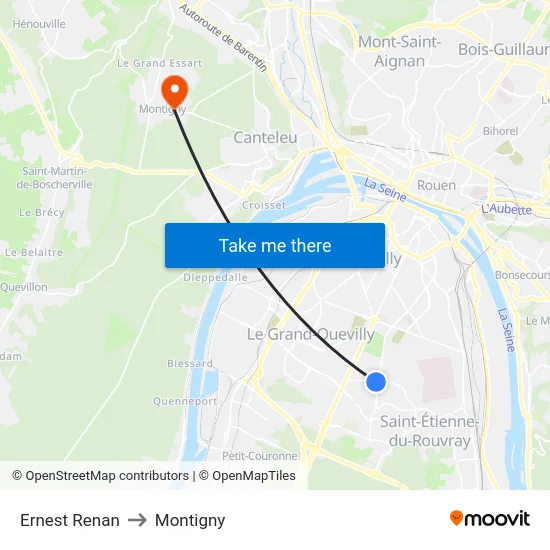 Ernest Renan to Montigny map