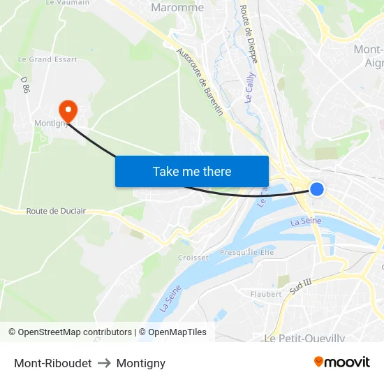 Mont-Riboudet to Montigny map