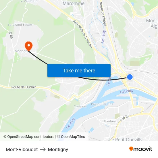 Mont-Riboudet to Montigny map