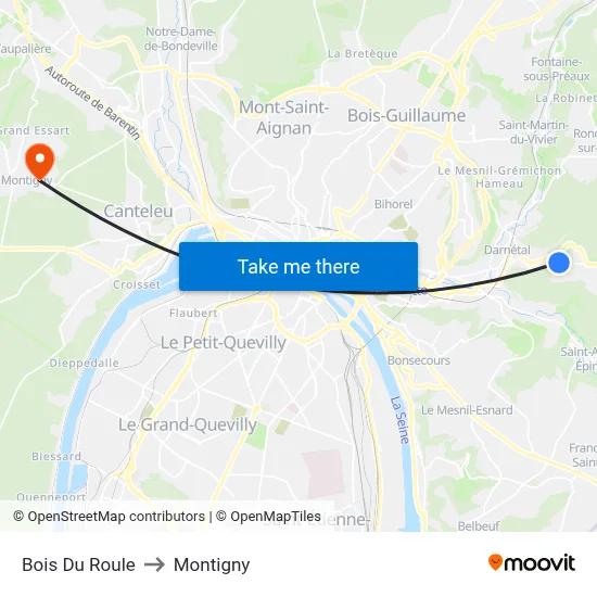 Bois Du Roule to Montigny map