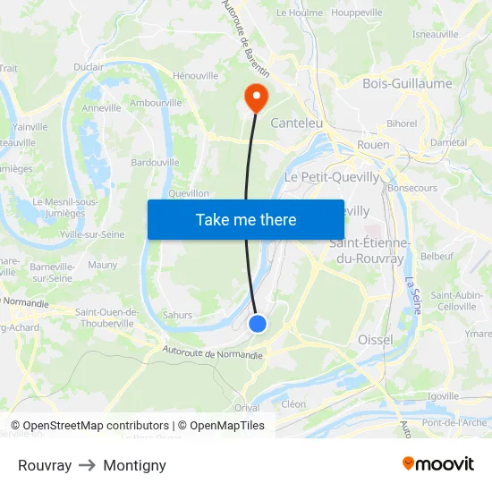 Rouvray to Montigny map