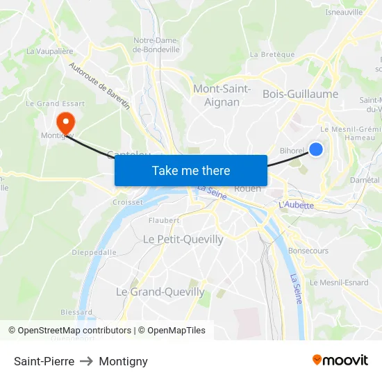 Saint-Pierre to Montigny map