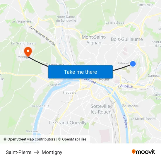 Saint-Pierre to Montigny map