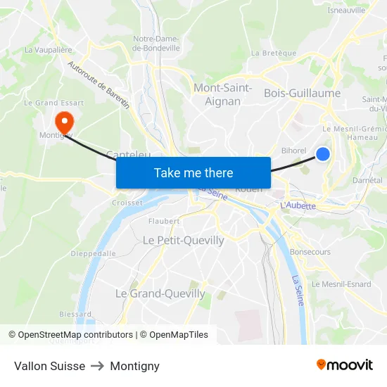 Vallon Suisse to Montigny map