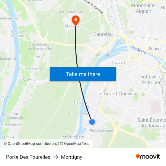 Porte Des Tourelles to Montigny map