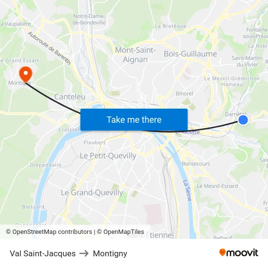 Val Saint-Jacques to Montigny map