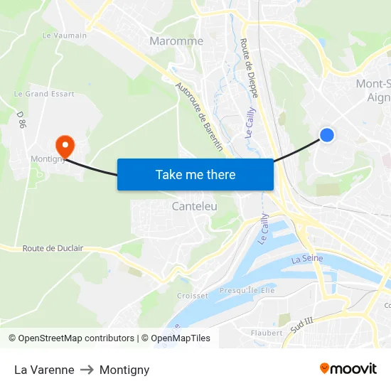 La Varenne to Montigny map