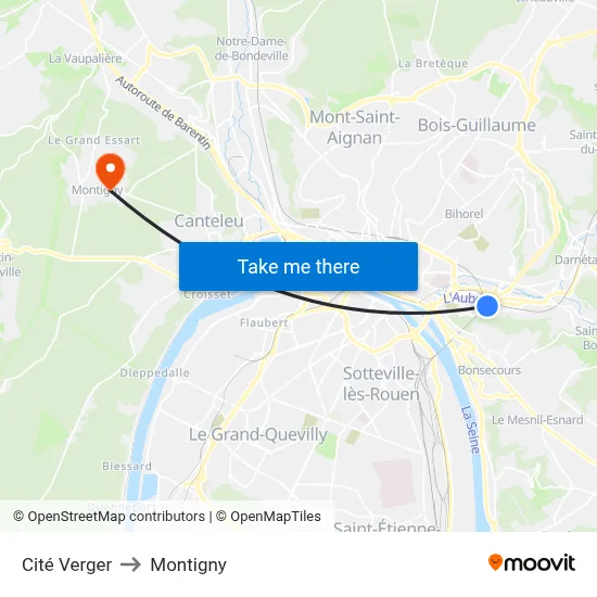 Cité Verger to Montigny map