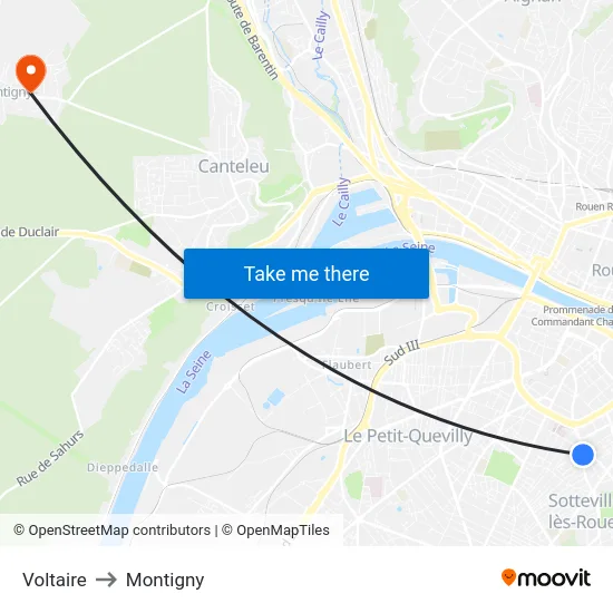 Voltaire to Montigny map