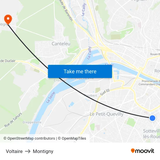 Voltaire to Montigny map