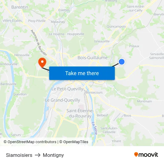 Siamoisiers to Montigny map
