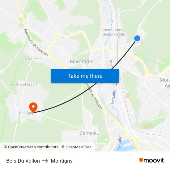 Bois Du Vallon to Montigny map
