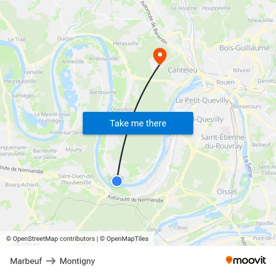 Marbeuf to Montigny map