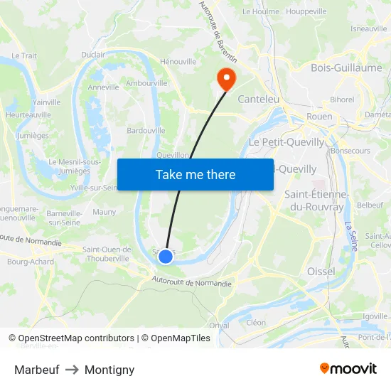 Marbeuf to Montigny map