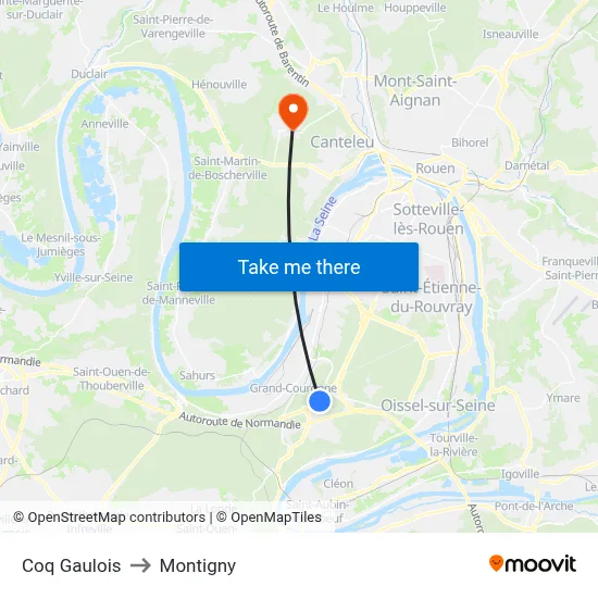Coq Gaulois to Montigny map