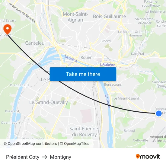 Président Coty to Montigny map