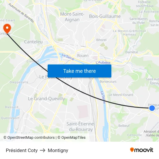Président Coty to Montigny map