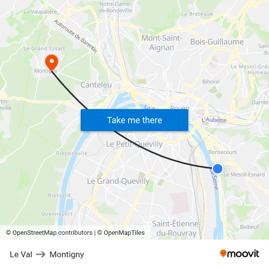 Le Val to Montigny map